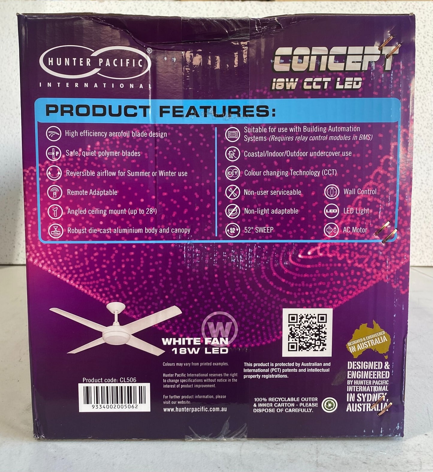 HUNTER PACIFIC CEILING CONCEPT AC FAN WITH 18W CCT LED LIGHT 52" - CL506