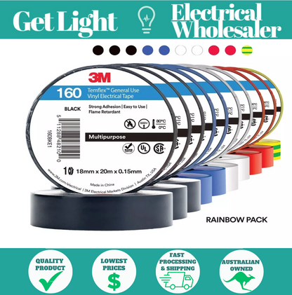 3M Rainbow 18mm x 20m  Electrical Tape Temflex 160 General Purpose Vinyl
