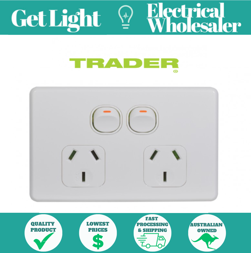Trader Flat Cat FLPP2G - Slimline 10 amp Double Power Point - White