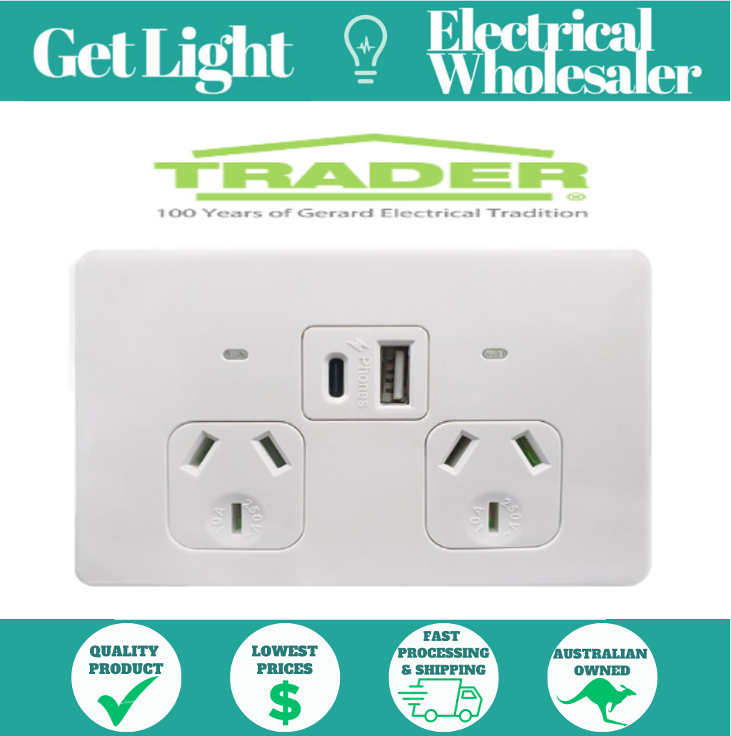 Trader Flat Cat FLPP2USBAU -  Fully Integrated Dual Format A&C USB Charger
