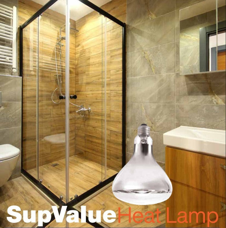 2 x Bathroom Instant Heat Lamp Globe 240V E27 275W Clear R125 Infrared Reflector