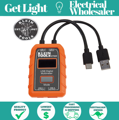 KLEIN TOOLS ET920 USB-A USB-C Digital Voltage Current Power Meter