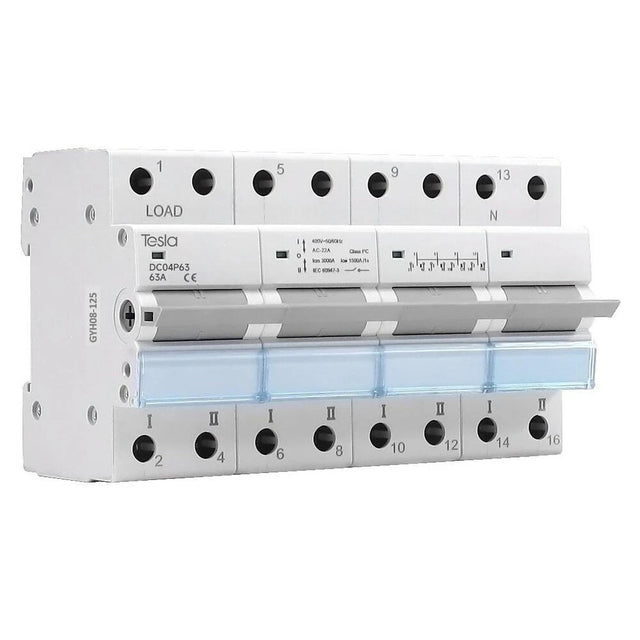 Tesla DCO4P63A 4 pole 63A changeover transfer switch, DIN rail mount