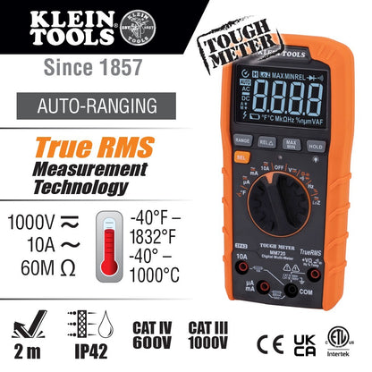 KLEIN Tools A-MM720 Digital Multimeter TRMS Auto-Ranging 1000V Temp Low Impedanc