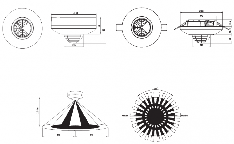 Trader OWPIR360RS - Sensor 360 Degree 8 Meter - Surface Mount OR Recessed