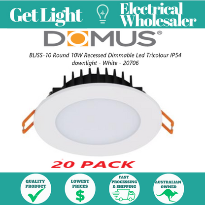 20 PACK - Domus 20706 Bliss 10W LED Downlight Tri Colour LED