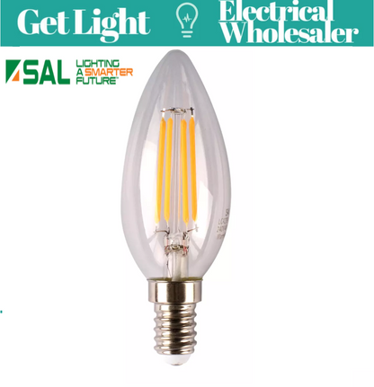SAL LCA27E14D/C Candle Clear LED Bulb 4W Dimmable - E14 - Warm White 2700K 450Lm