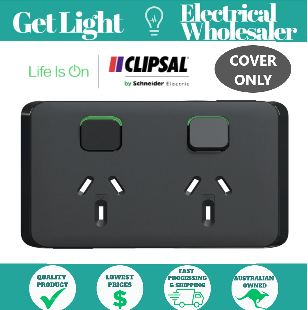 Clipsal Iconic Double Powerpoint 10A Skin Solid Edge Black - 3025C-XB