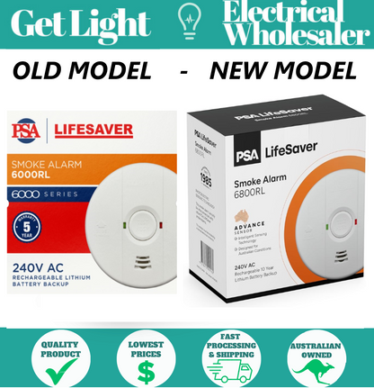 LIFESAVER 6800RL 240V Photoelectric Smoke Alarm + 10YR Lithium Batttery Backup