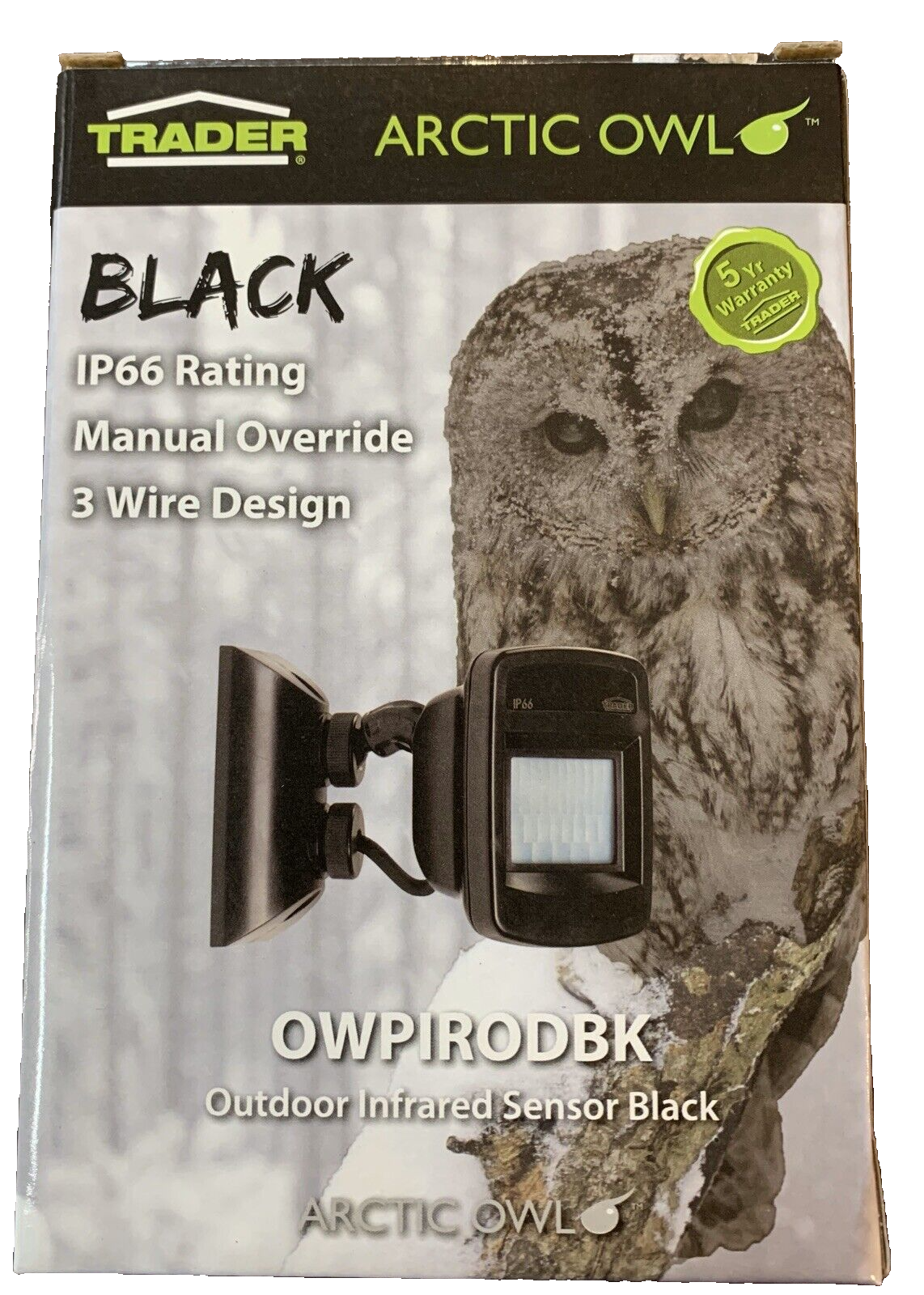 OUTDOOR INFRARED SENSOR - 3 WIRE - IP66 - BLACK - TRADER OWPIRODBK
