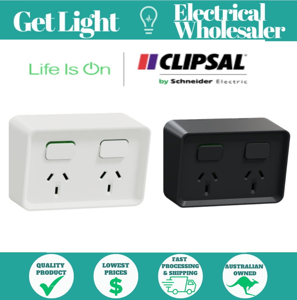 Clipsal Iconic Outdoor Double Weatherproof Powerpoint -Black /White O3025-XW