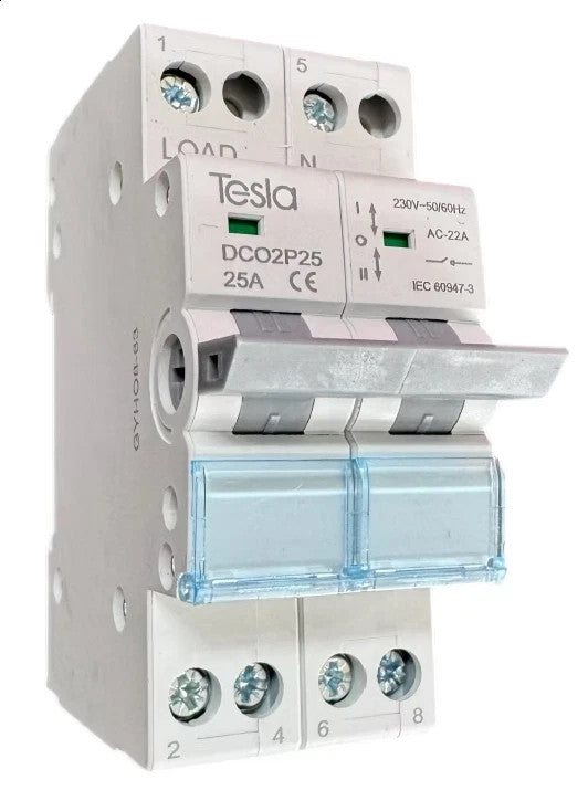 TESLA Changeover Transfer Switch 2P 25A for Din Rail Mount - GTSTESDCO2P25A