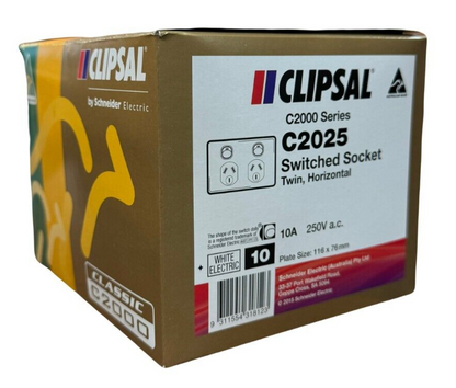 10 x Clipsal Classic Genuine Double Power point GPO White BOX OF C2025-WE