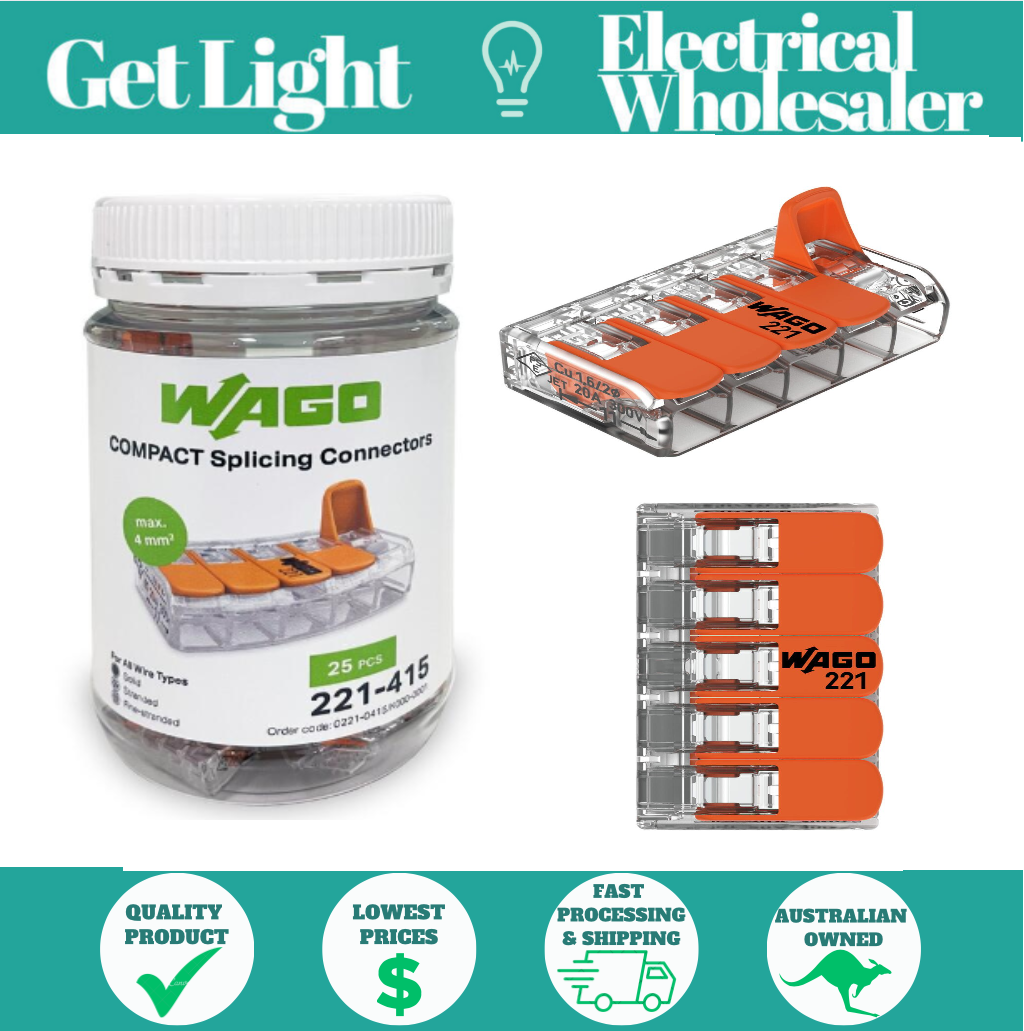 WAGO JAR - 25PACK - 4mm 5 Conductor Compact Splicing Connector | 221-415