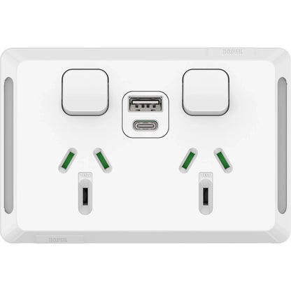 Clipsal by Schneider Electric  Clipsal Pro Series P3025USBAC-XW | Double Power P