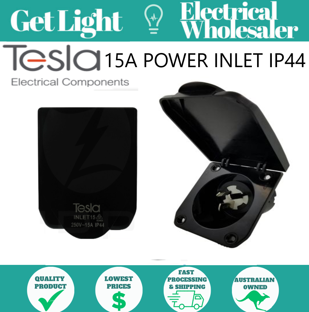 15A Power Inlet IP44 | Black | Tesla (5 Year Warranty, Australian Approved)