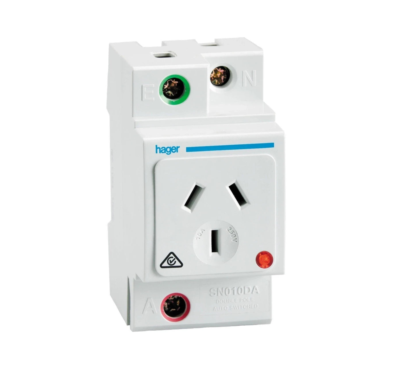 Hager Electrical  SNO10DA - 10 Amp Din Mounted GPO (Double Pole)