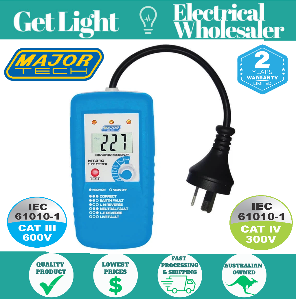 Major Tech MT310 - Socket ELCB Tester - Earth Leakage Tester - Australian Plug