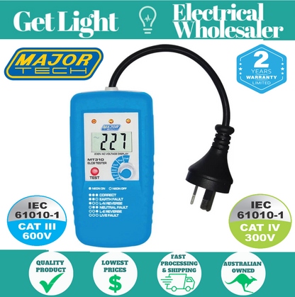 Major Tech MT310 - Socket ELCB Tester - Earth Leakage Tester - Australian Plug