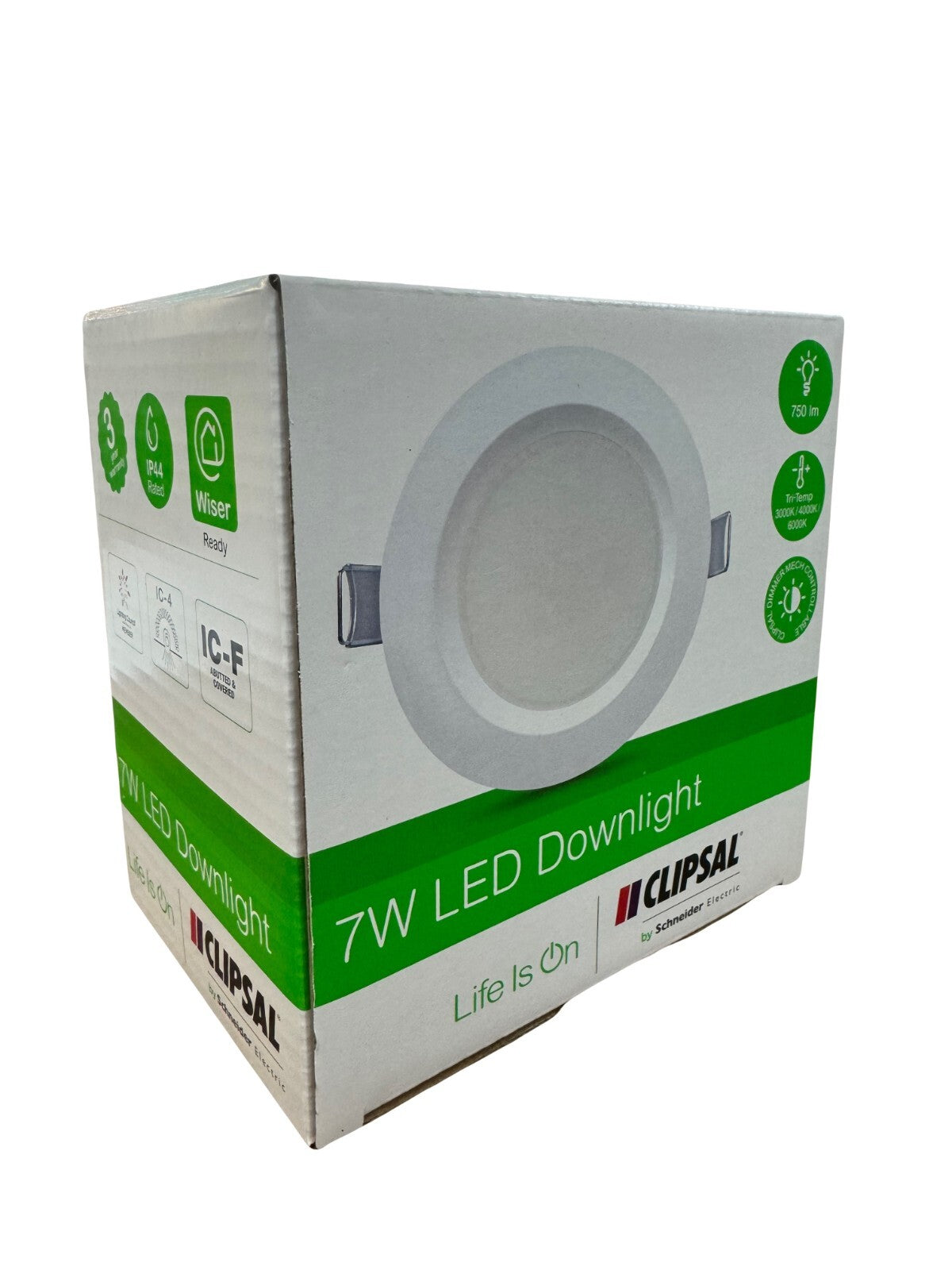 Clipsal 7W Tri-Colour Dimmable LED Downlight Kit 90mm Cutout 6 Pack - TPDL1C3