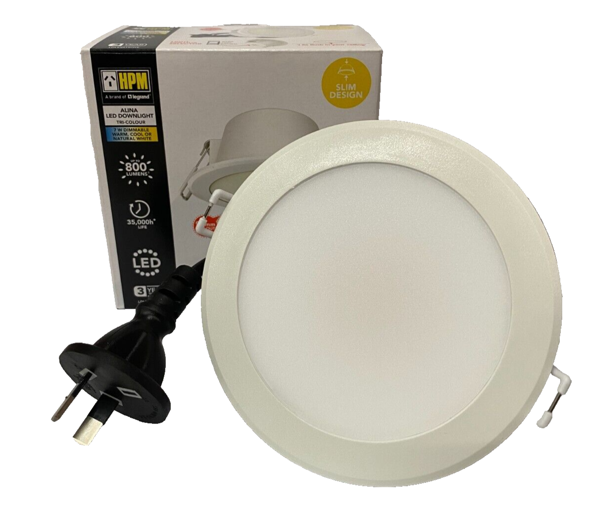 24 PACK - HPM DOWNLIGHT - LDLE90TRIWE Tri-Colour - LED - 90mm Cut Out Flex&Plug