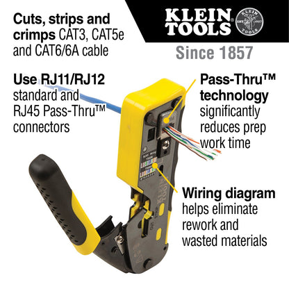 KLEIN TOOLS A-VDV226-110 Pass Thru RJ45 Racheting Compact Crimp Tool, Yellow/Blk