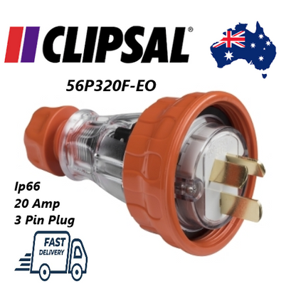 Clipsal 56 Series Flat 3 Pin 20A Straight Plug Electric Orange | 56P320F-EO