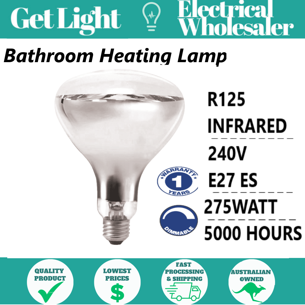275W E27 Bathroom Heat Lamp Globe Clear R125 Clear Infrared Reflector IXL 240V