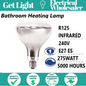 275W E27 Bathroom Heat Lamp Globe Clear R125 Clear Infrared Reflector IXL 240V