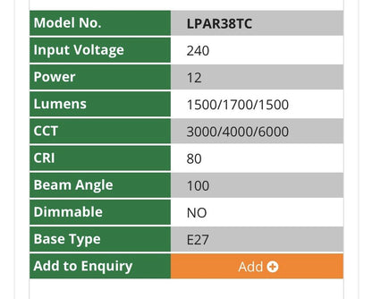 SAL LPAR38TC 12W/E27 TRICOLOR SELECT PAR IP65 LED LAMP QTY10