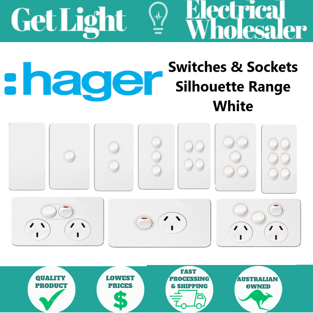 Hager Electrical Silhouette Range - Switches + Power Points  GPO White  Slimline