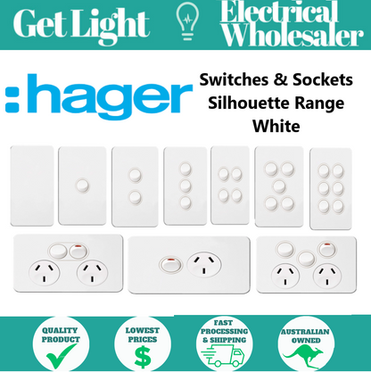 Hager Electrical Silhouette Range - Switches + Power Points  GPO White  Slimline