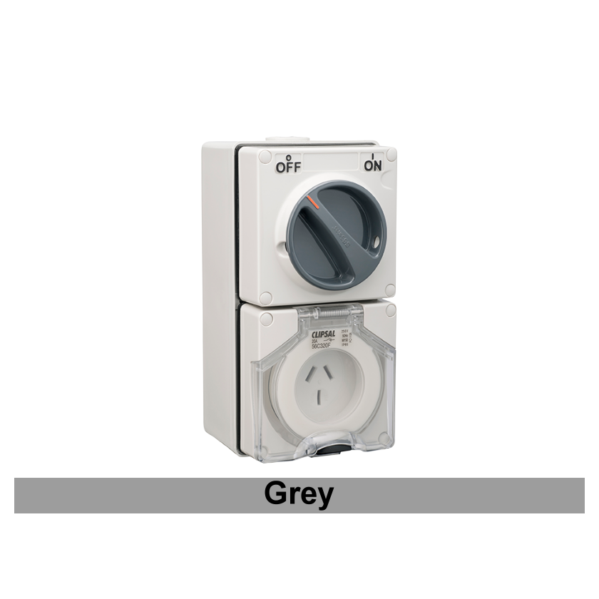 Clipsal 56C320FGY | 3 Flat Pin 20Amp Switched Socket Outlet