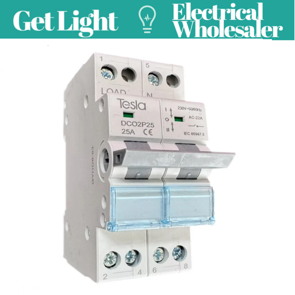TESLA Changeover Transfer Switch 2P 25A for Din Rail Mount - GTSTESDCO2P25A