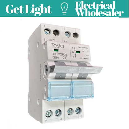 TESLA Changeover Transfer Switch 2P 25A for Din Rail Mount - GTSTESDCO2P25A