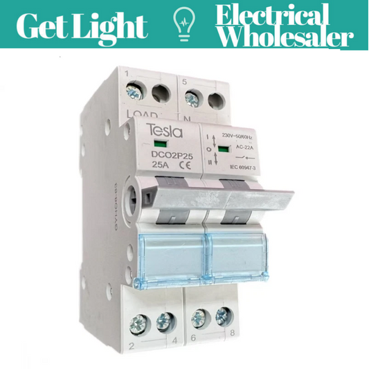 TESLA Changeover Transfer Switch 2P 25A for Din Rail Mount - GTSTESDCO2P25A