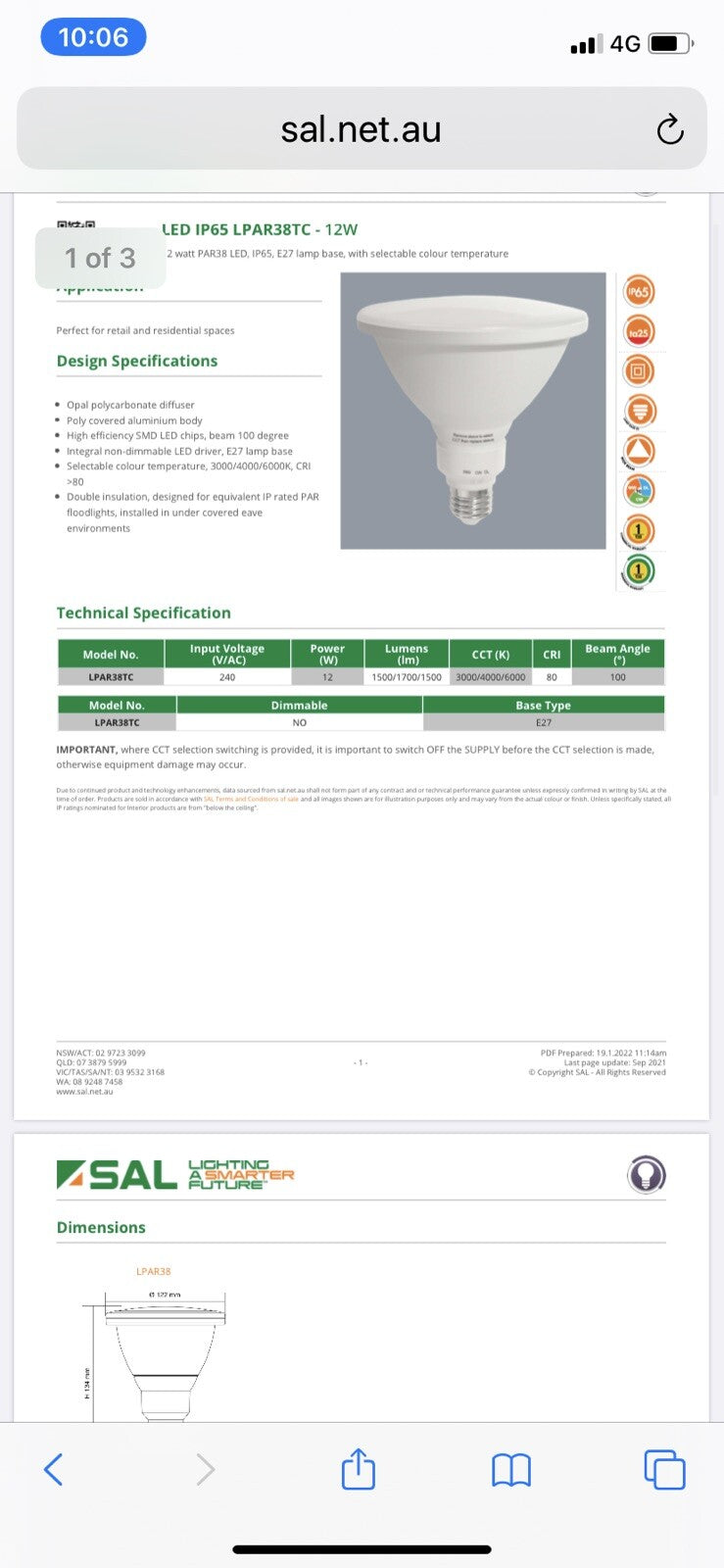 SAL LPAR38TC 12W/E27 TRICOLOR SELECT PAR IP65 LED LAMP QTY10