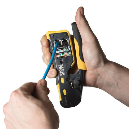 KLEIN TOOLS A-VDV226-110 Pass Thru RJ45 Racheting Compact Crimp Tool, Yellow/Blk