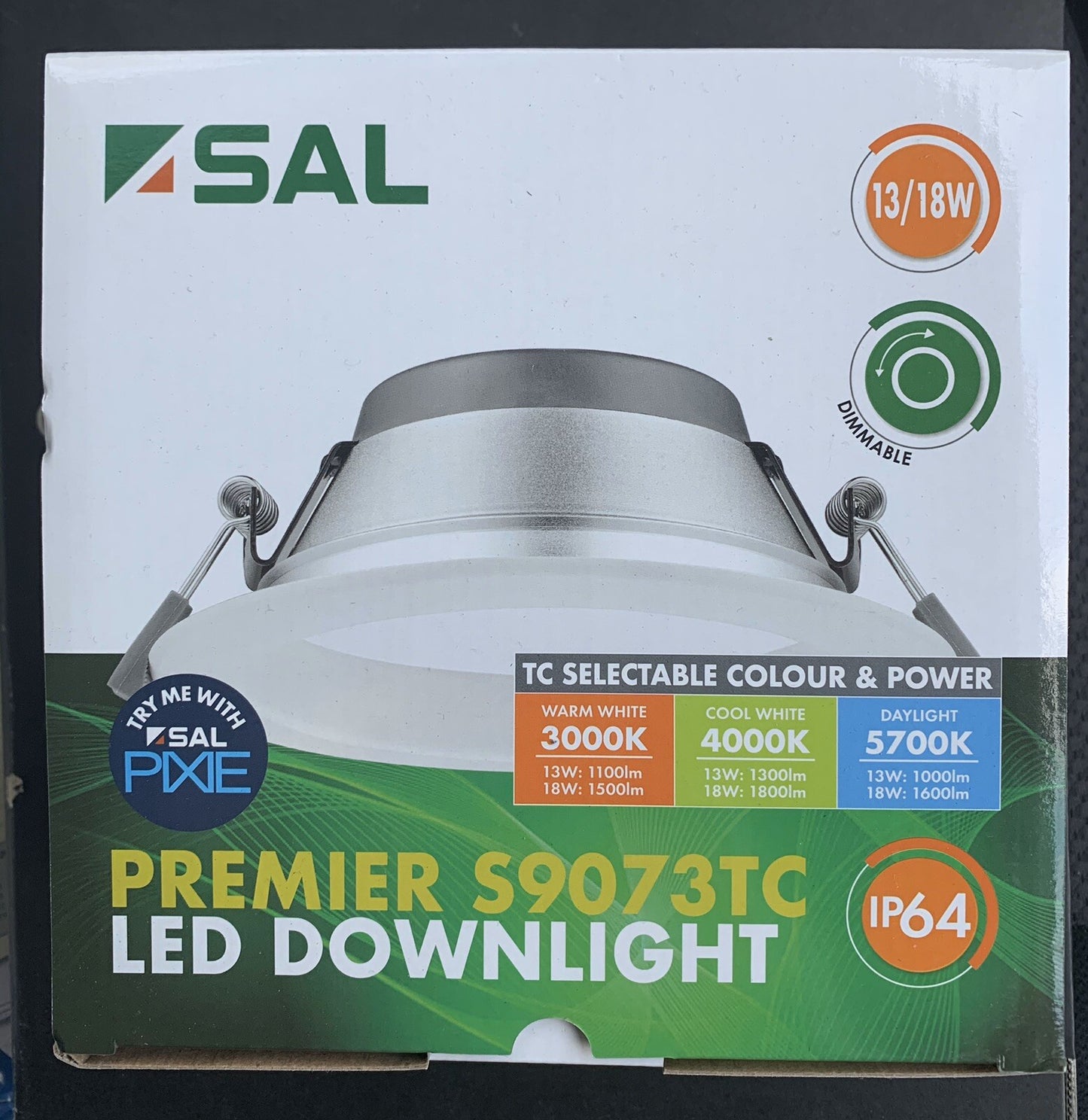 LED 3 X SAL PREMIER S9073TC/DP (13W/18W) IP64 Dimmable LED DOWNLIGHT.  QTY: 3