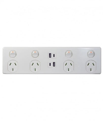 Trader Puma PU4X4AC - Power Point 4 Gang 10A 250V -  Double Pole Plus 4 USB  A&C