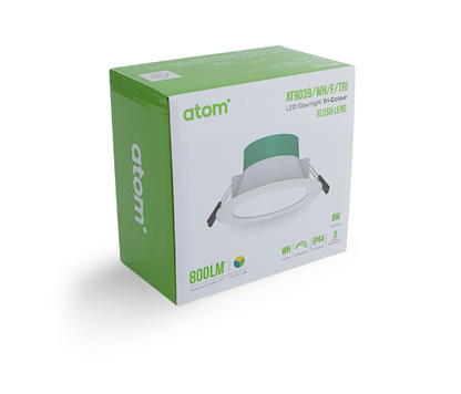 Atom Downlight 8 Watt 90mm Dimmable White AT9039/WH/F/TRI                  FLUSH