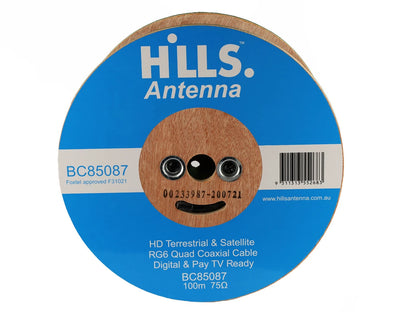 Hills RG6 100m Quad Shield 75 OHM COAX DIGITAL TV Antenna Cable Foxtel Approved