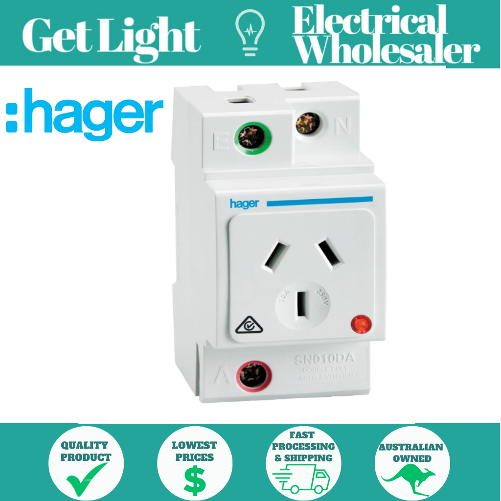 Hager Electrical  SNO10DA - 10 Amp Din Mounted GPO (Double Pole)
