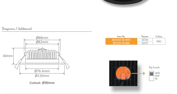 20 PACK - Domus 20726 Boost 10W LED Downlight Tri Colour