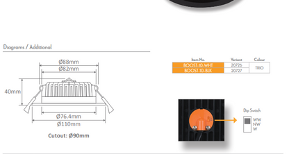 20 PACK - Domus 20726 Boost 10W LED Downlight Tri Colour
