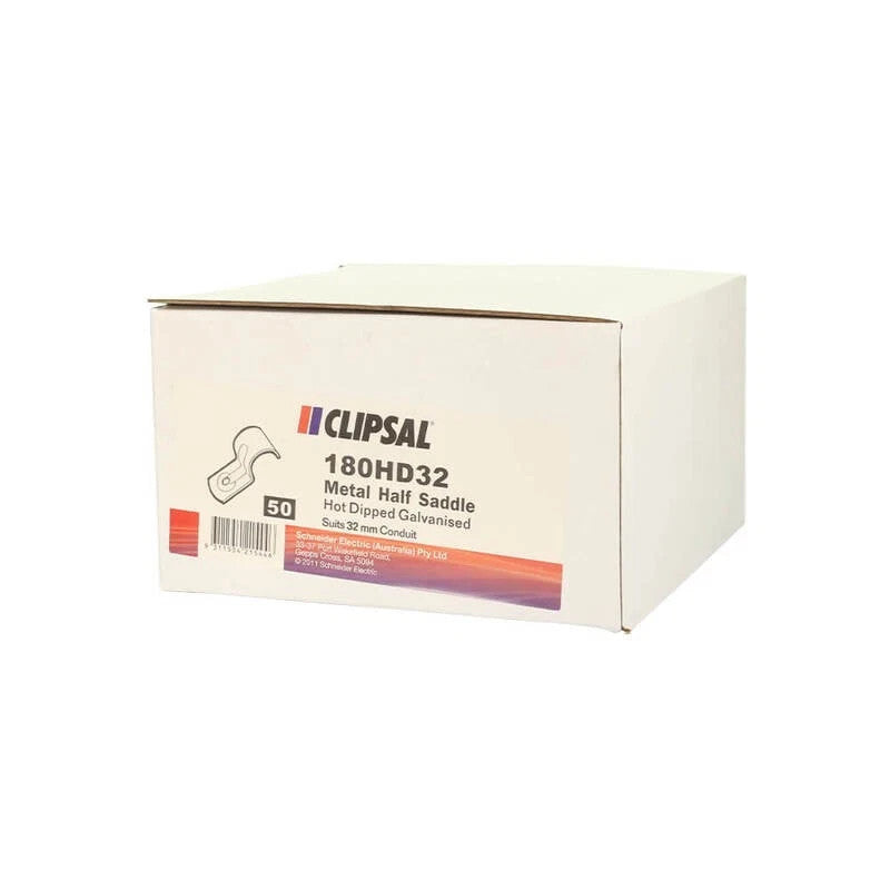 Clipsal 50 Pcs - 180HD32 | 32mm Hot Dip Galvanised Half Saddles x50