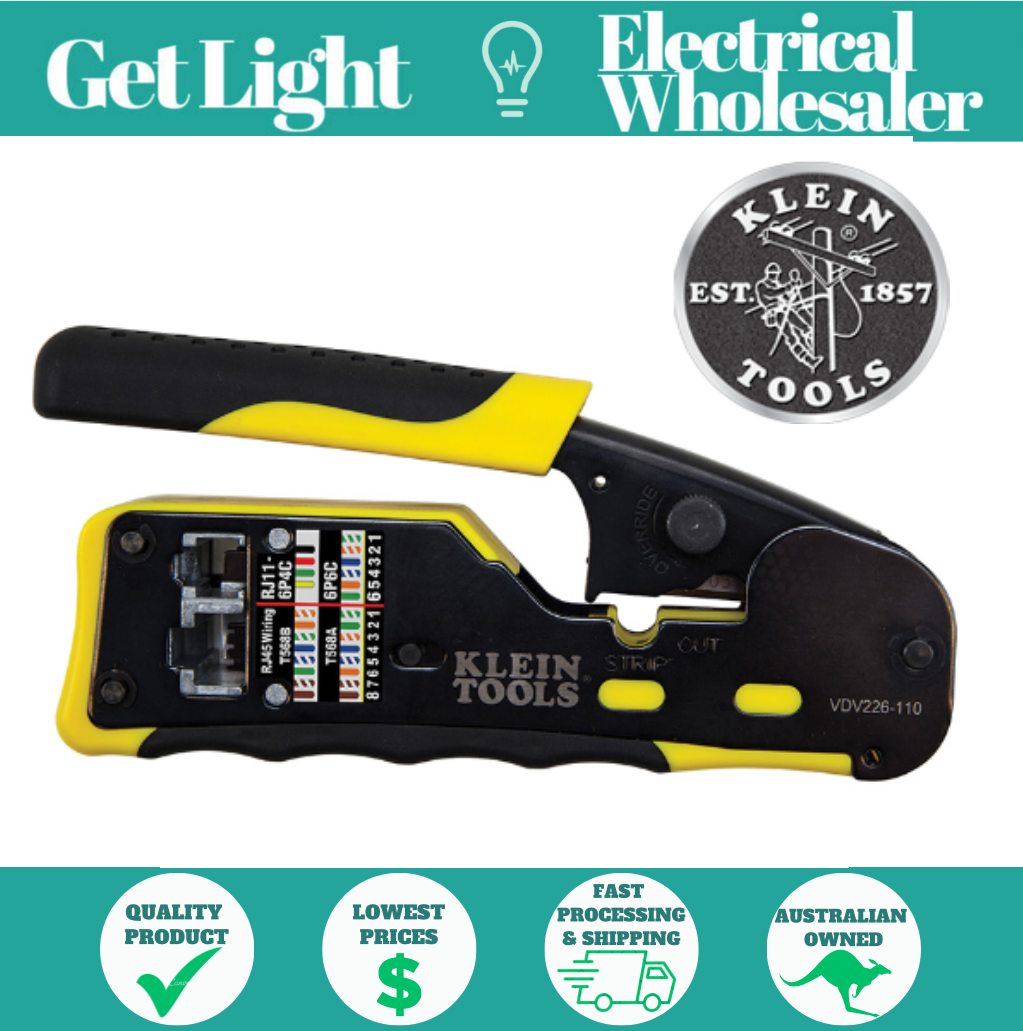 KLEIN TOOLS A-VDV226-110 Pass Thru RJ45 Racheting Compact Crimp Tool, Yellow/Blk