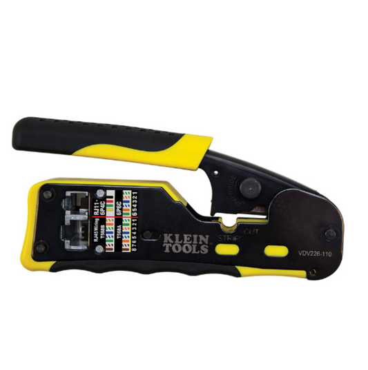 KLEIN TOOLS A-VDV226-110 Pass Thru RJ45 Racheting Compact Crimp Tool, Yellow/Blk