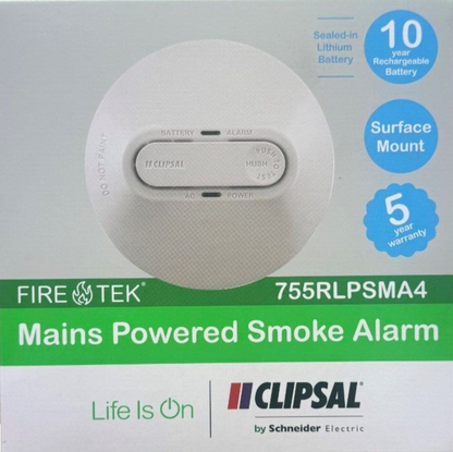 Clipsal by Schneider Electric 755RLPSMA4 | 240V Smoke alarm photoelectric