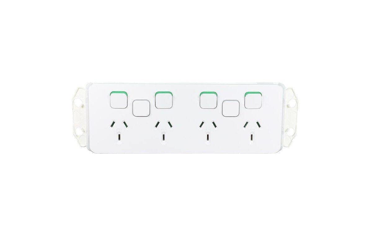 Clipsal 3015/4XXUA-VW Iconic Quad Socket with 2 Extra Switch Positions Less Mechanism 10A Vivid White